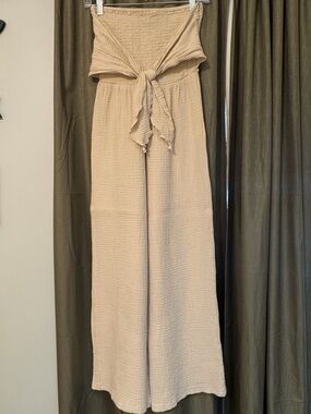 Strapless Tie-Front Wide-Leg Jumpsuit - Cream